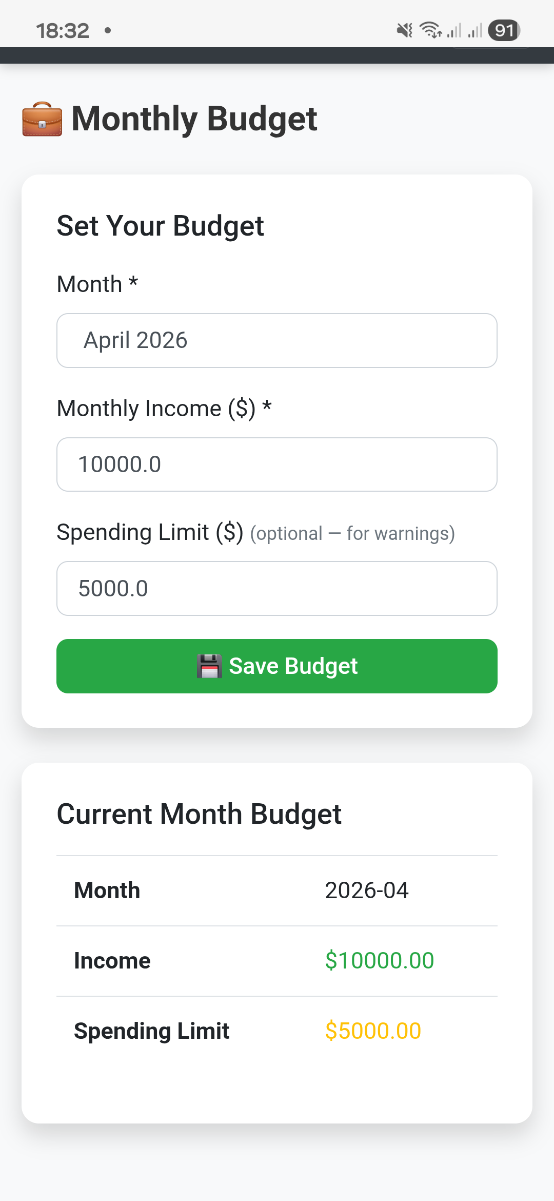 Expense Tracker - Mobile View